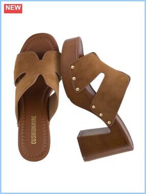Chunky Block Heel Sandals Faux Wood Heel Memory Foam Slip On Slides